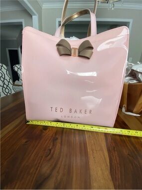 Ted Baker Pink Patent Tote with Bow Detail and Gold Handles